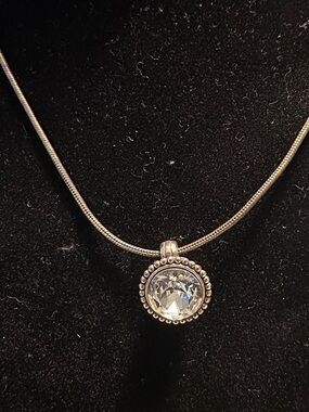 Brighton Silver-Tone Beaded Halo Pendant Necklace - Clear Crystal